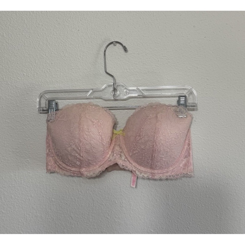 Victoria's Secret LIght Pink Lace Strapless Push Up Bra Womens Size 34DD